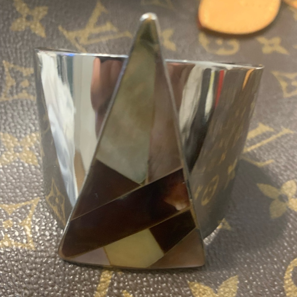 Unique Silvertone Cuff Triangle Lavender, Brown &… - image 6